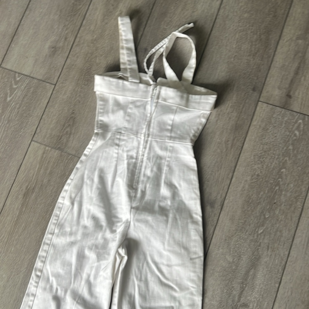 Clayton Darcy White denim tie front ankle length fitted  Jumpsuit small - Picture 11 of 12